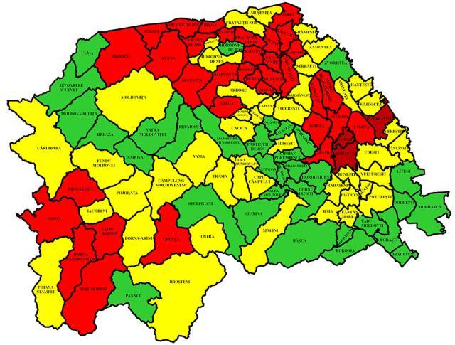 Harta incidenţei în judeţul Suceava