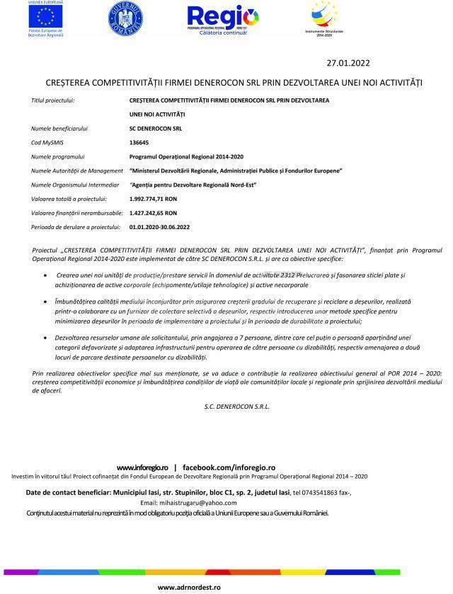 Comunicat de presă privind începerea implementării proiectului „Dezvoltarea și modernizarea activității societății GONBUILDING SRL prin achiziție de echipamente moderne și eco-eficiente”