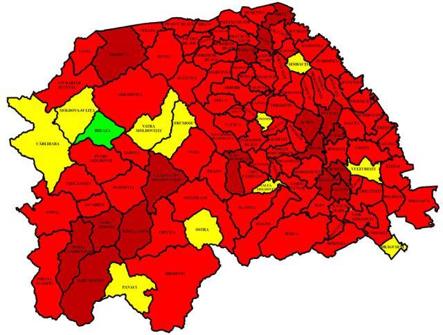 Harta incidenţei Covid în judeţ