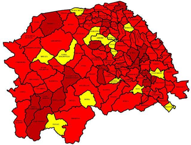 Harta incidenţei Covid în judeţ