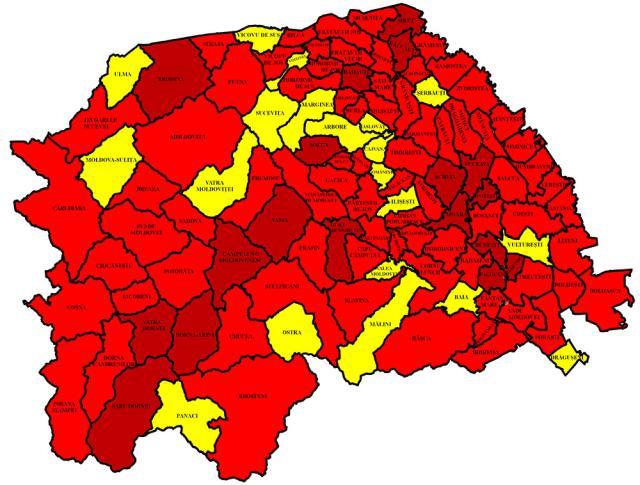 Harta incidenţei Covid în judeţ