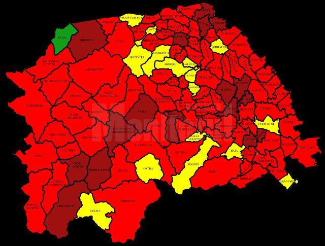 Harta incidentei Covid in judetul Suceava