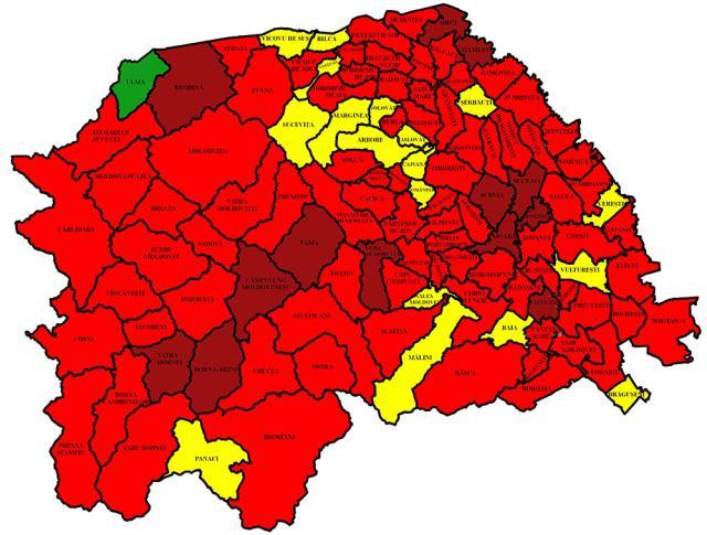 Harta incidenţei Covid în judeţ