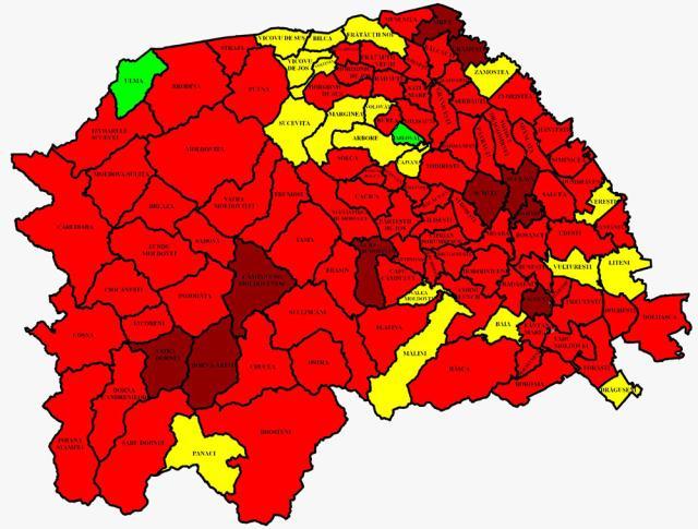 Harta incidenţei Covid în judeţ