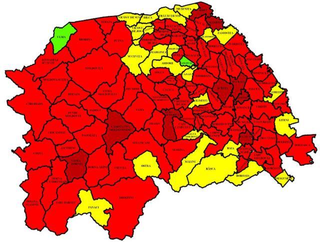 Doar două localități din județul Suceava sunt în scenariul verde