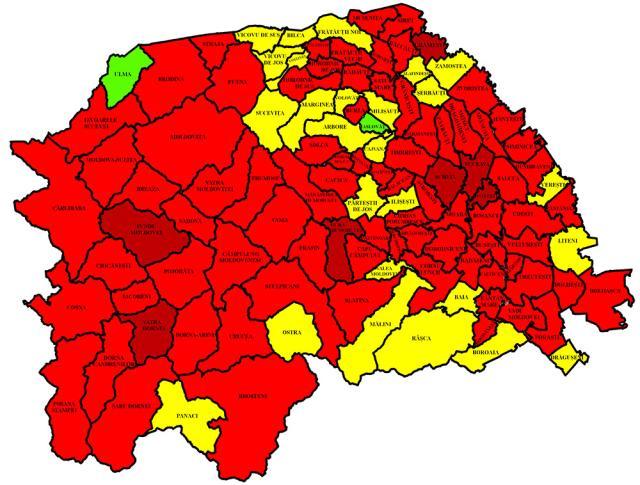 Harta incidenţei Covid în judeţ