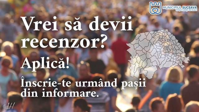 Primăria Suceava primește înscrieri pentru recenzori la recensământul populației și al locuințelor