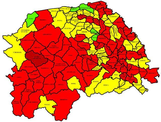 Harta incidenţei Covid în judeţ