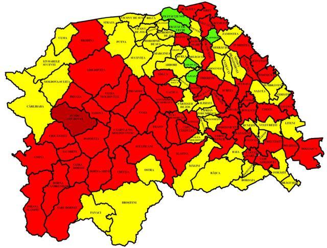 Harta incidenţei Covid în judeţ