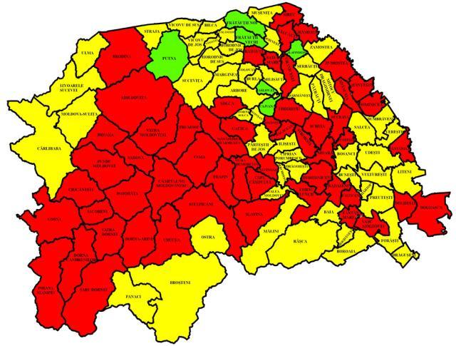 Harta incidenţei Covid în judeţ