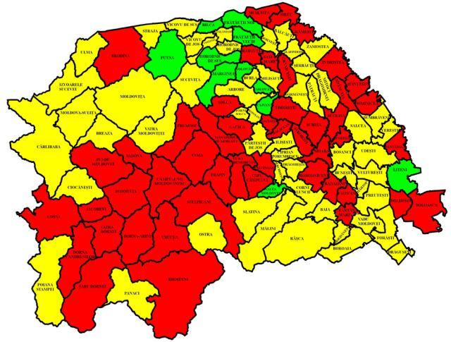 Harta incidenţei Covid în judeţ