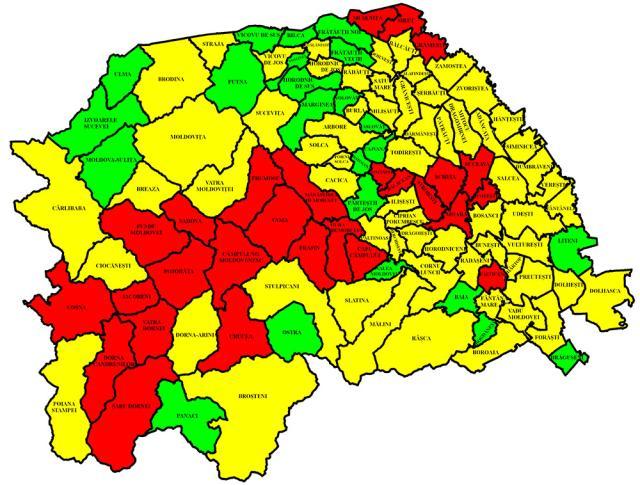 Harta incidenţei Covid în judeţ