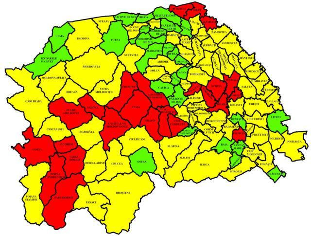 Harta incidenţei Covid în judeţ