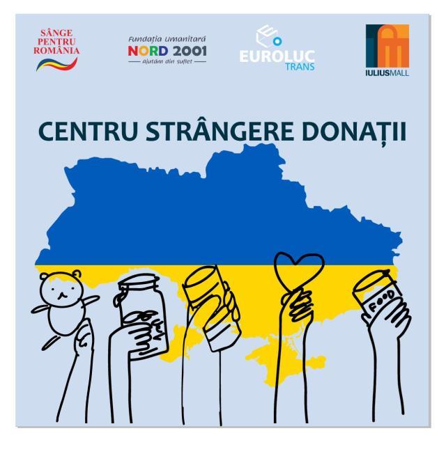 Centru de strângere donații pentru refugiații din Ucraina, în parcarea Iulius Mall Suceava