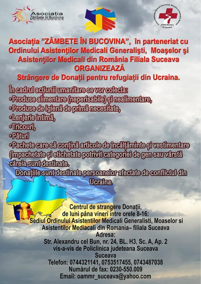 Campanie umanitară pentru refugiații din Ucraina, inițiată de Asociația ,,Zâmbete în Bucovina”