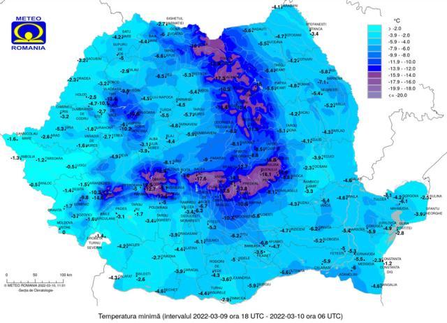 Temperaturi de până la -18 grade Celsius, la jumătățea lunii martie