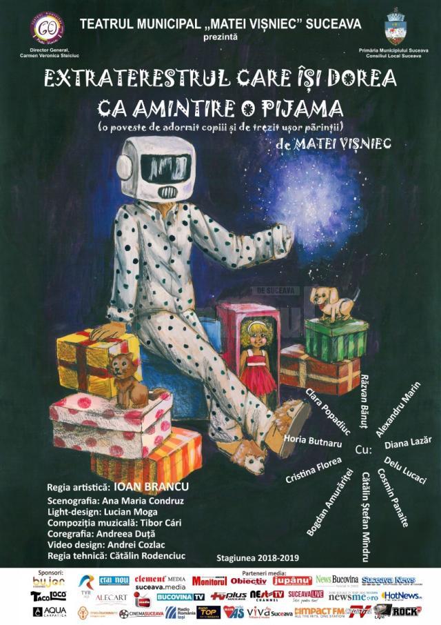 Extraterestrul care își dorea ca amintire o pijama - spectacol cu intrare gratuită, pe 20 martie, la Teatrul ”Matei Vișniec”