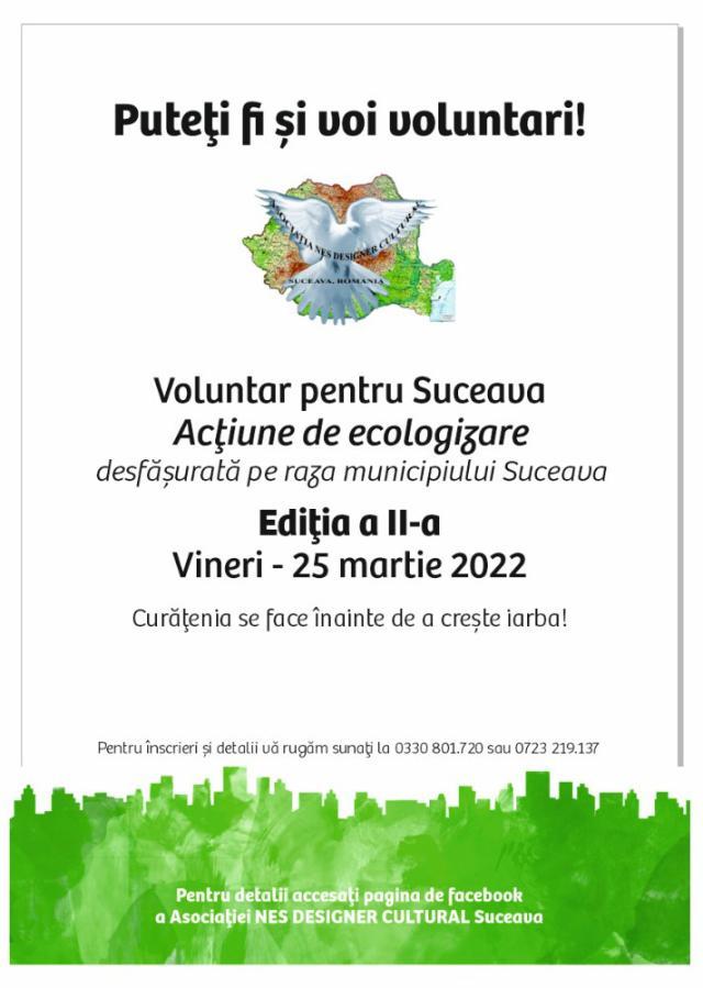Asociația Nes Designer Cultural invită cât mai mulți suceveni la Campania „Voluntar pentru Suceava. Acțiune de Ecologizare!”