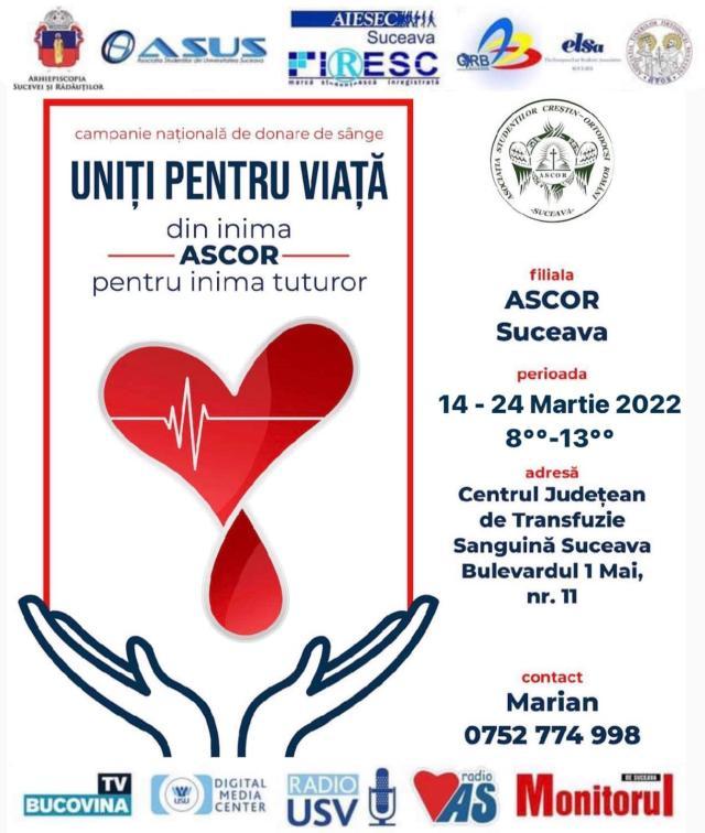 „Uniţi pentru viaţă - Din inima ASCOR, pentru inima tuturor!”, campanie de donare de sânge