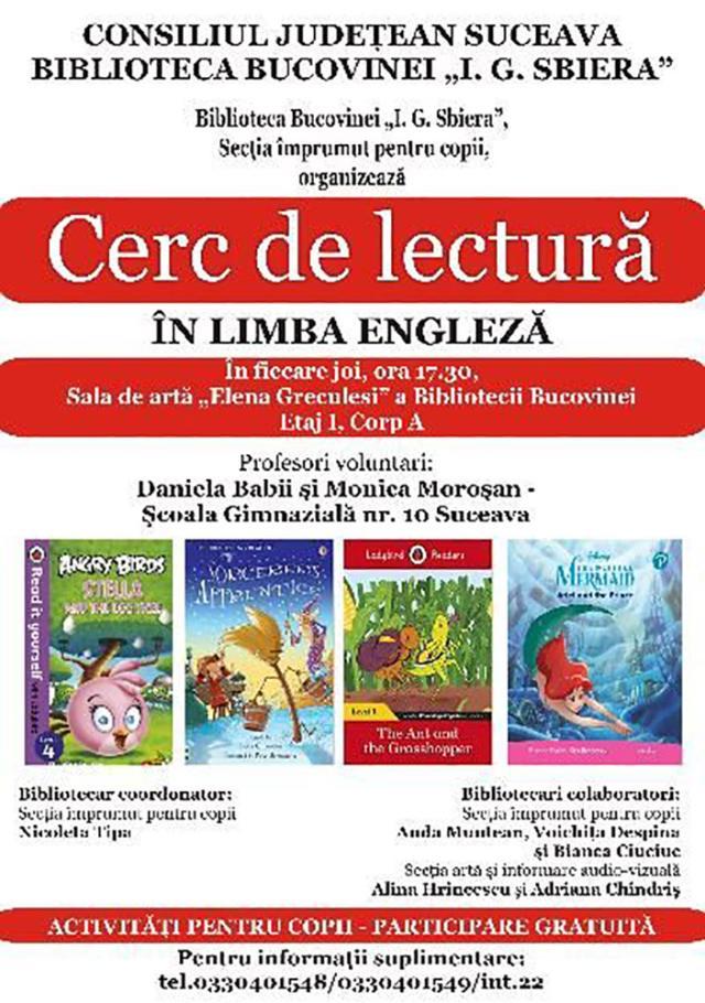 Cerc de lectură în limba engleză, la Biblioteca Bucovinei „I.G. Sbiera”