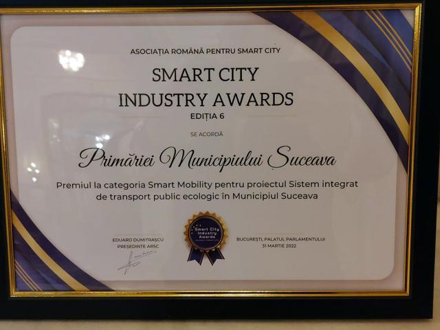 Municipalitatea suceveană, premiată la cea de-a șasea ediție a Smart City Industry Awards (SCIA)