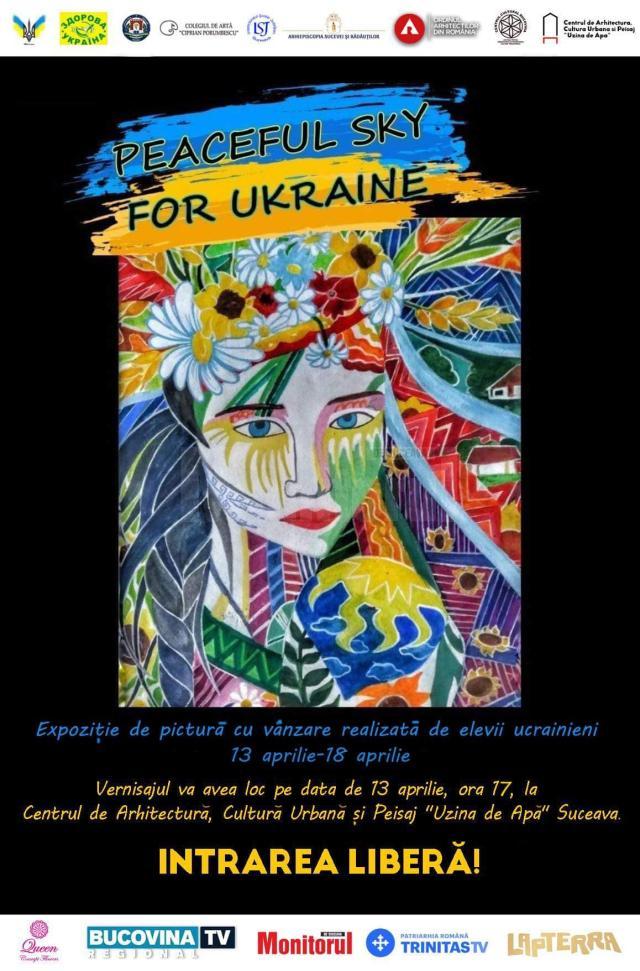 „Peaceful Sky For Ukraine”, expoziție de pictură cu vânzare realizată de elevi ucraineni, la „Uzina de Apă” Suceava