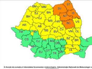 Cod portocaliu de ploi abundente în județele Suceava, Botoșani, Neamț, Iași și Bacău