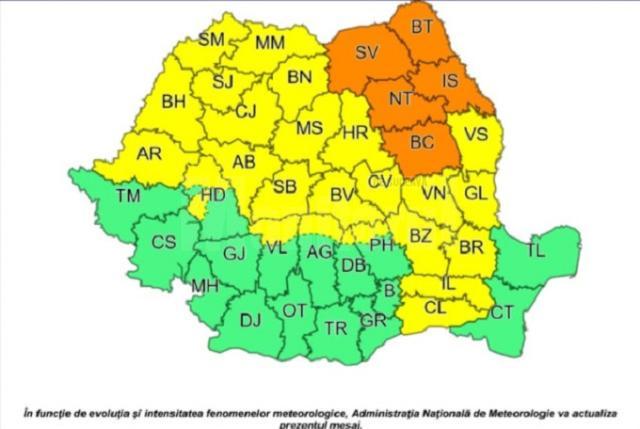 Cod portocaliu de ploi abundente în județele Suceava, Botoșani, Neamț, Iași și Bacău
