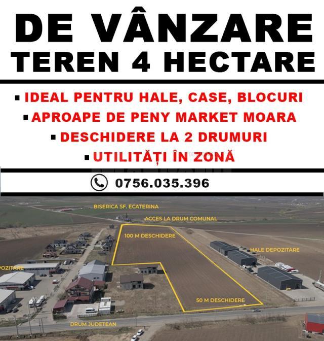 Teren de 4 hectare, ideal pentru vile, blocuri, hale sau sedii de firmă, de vânzare, la ieșire din Suceava