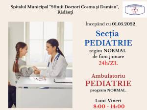 Pediatria Spitalului Municipal Rădăuți s-a redeschis
