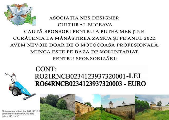Asociația Nes Designer Cultural Suceava caută sponsori pentru a putea menține curățenia la Mănăstirea Zamca și în acest an