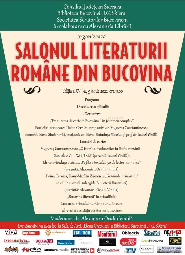 Salonul Literaturii Române din Bucovina, ediția a XVII-a, joi, la Biblioteca Bucovinei