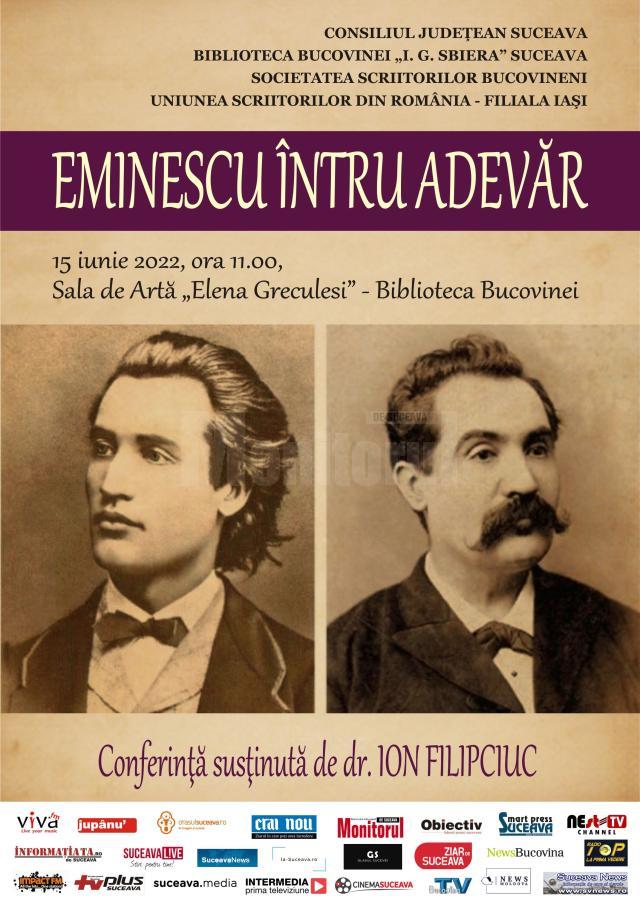 „Eminescu întru adevăr”, conferință susținută de dr. Ion Filipciuc, la Biblioteca Bucovinei