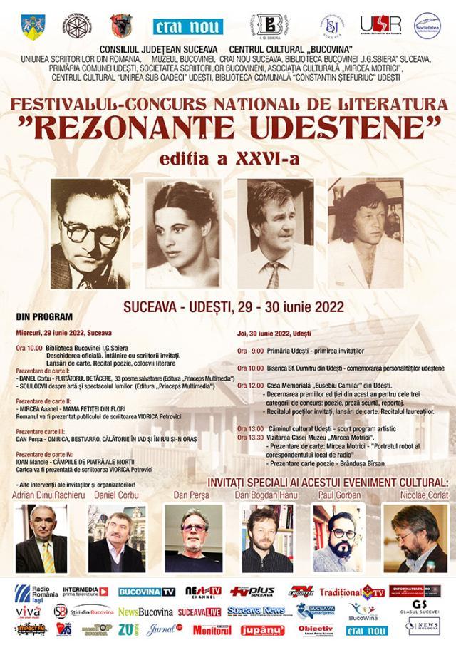 Festivalul-concurs de literatură „Rezonanţe Udeştene”, ediţia a XXVI-a, miercuri, la Biblioteca Bucovinei