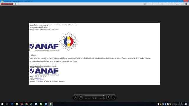 ANAF avertizează contribuabilii sa nu deschida mailurile false transmise in numele acestei institutii