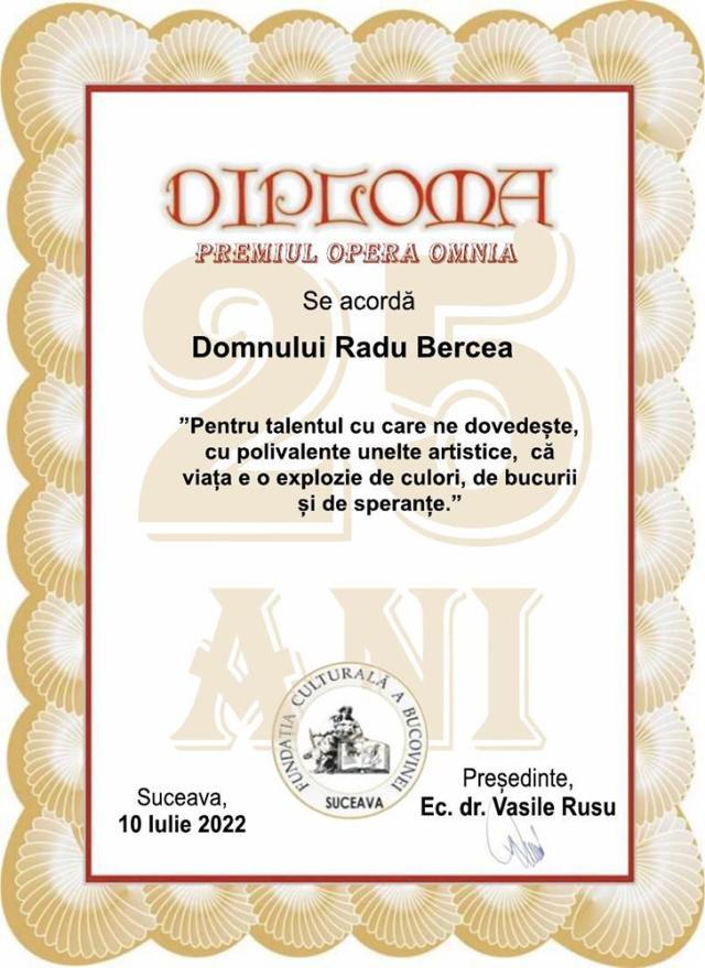 Diplomă pentru Radu Bercea