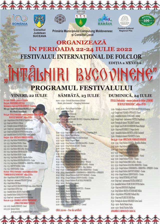 Artiști din cinci țări vor participa la Festivalul Internaţional de Folclor „Întâlniri Bucovinene”, la Câmpulung Moldovenesc