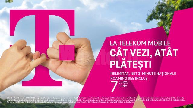 La Telekom Mobile, CÂT VEZI, ATÂT PLĂTEȘTI, cu o singură condiție: NELIMITAT se referă doar la beneficii, nu şi la preţ.