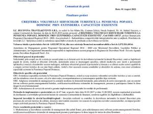 Finalizare proiect CREȘTEREA VOLUMULUI SERVICIILOR TURISTICE LA PENSIUNEA POPASUL DOMNESC PRIN EXTINDEREA CAPACITĂȚII EXISTENTE