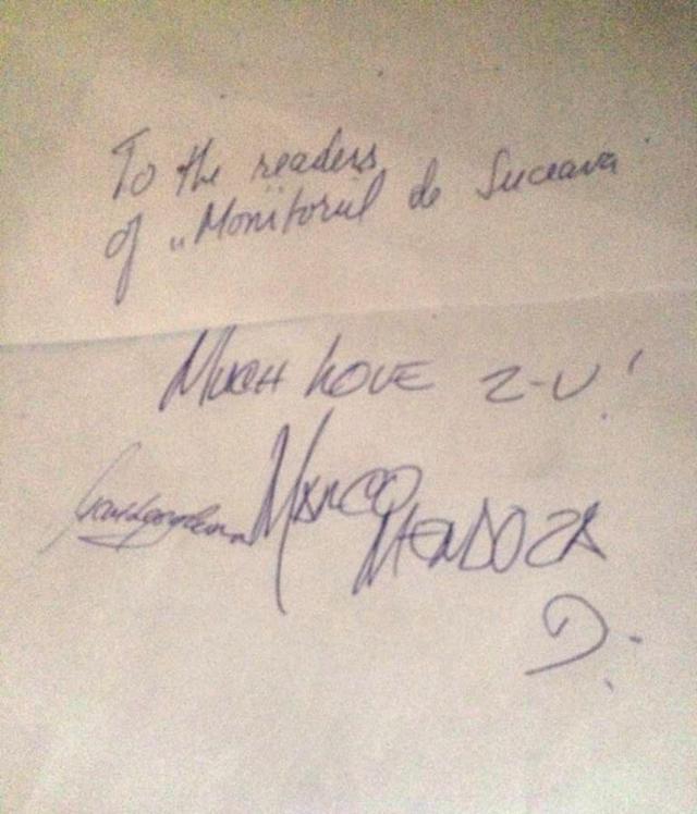 Autograful lui Marco Mendoza pentru Monitorul de Suceava