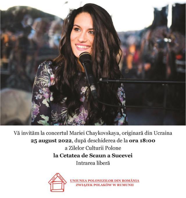 Concertul cântăreței, pianistei și textierei ucrainene Maria Chaykovskaya va avea loc astăzi, Cetatea de Scaun a Sucevei