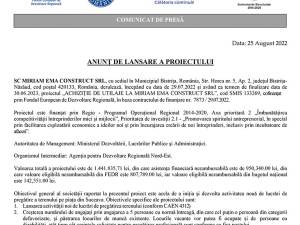 ANUNȚ DE LANSARE A PROIECTULUI