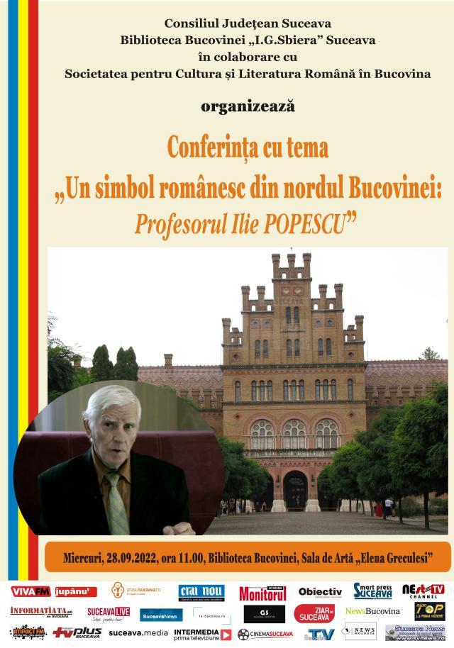 Conferința „Un simbol românesc din nordul Bucovinei: profesorul Ilie Popescu”, la Biblioteca Bucovinei