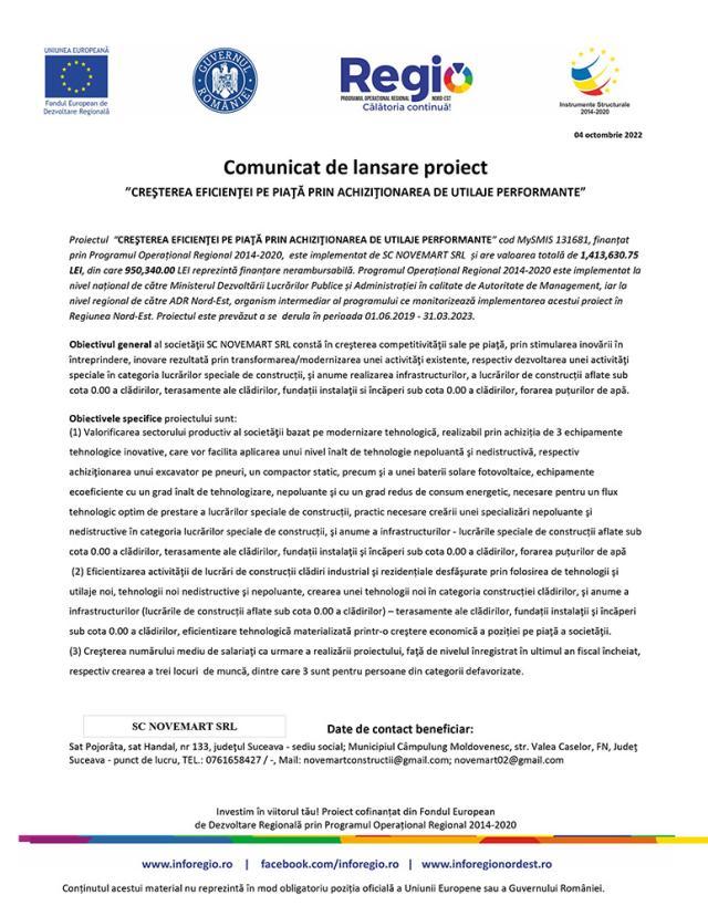 ”CREŞTEREA EFICIENŢEI PE PIAŢĂ PRIN ACHIZIŢIONAREA DE UTILAJE PERFORMANTE”