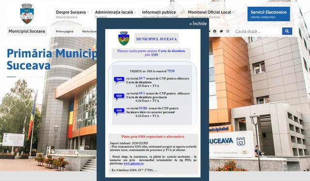 Plata taxei de eliberare a actelor de identitate se poate face prin SMS, către Primăria Suceava