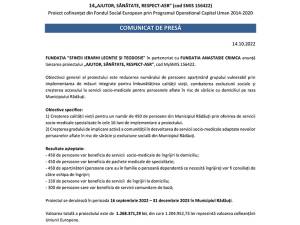Lansarea proiectului „AJUTOR, SĂNĂTATE, RESPECT-ASR”, cod MySMIS 156422.