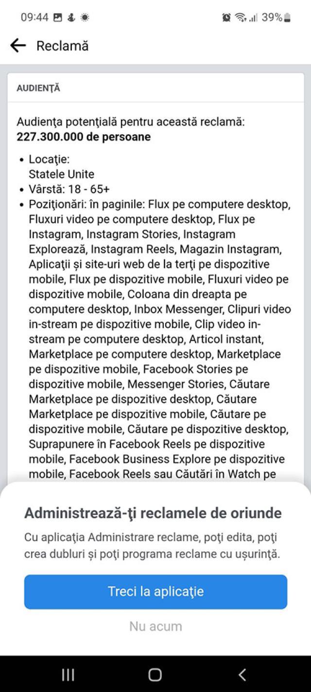 Reclama falsă sponsorizată pe pagina de socializare din banii Mădălinei