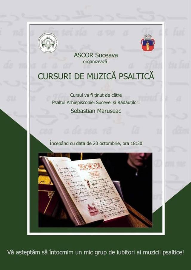 ASCOR Suceava organizează cursuri de muzică psaltică