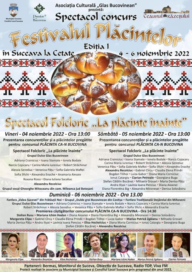 „Festivalul plăcintelor”, de vineri până duminică, pe platoul Cetății de Scaun Suceava