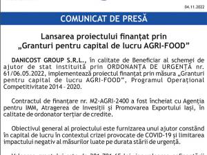 Lansarea proiectului finanțat prin „Granturi pentru capital de lucru AGRI-FOOD”